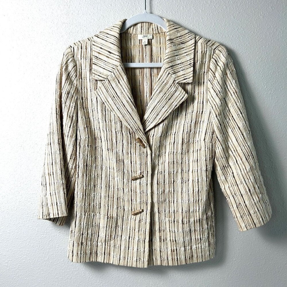J Jill Blazer Jacket Womens Size S Brown Tan Textured Silk Blend Toggle Closure
